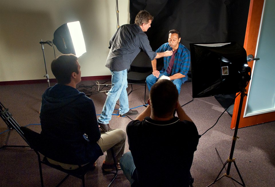 Acting class working together in a studio